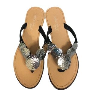 Madeline Stuart Womens Shoes size 7.5 7 1/2 Silver Thong Slip On Skid Resistant